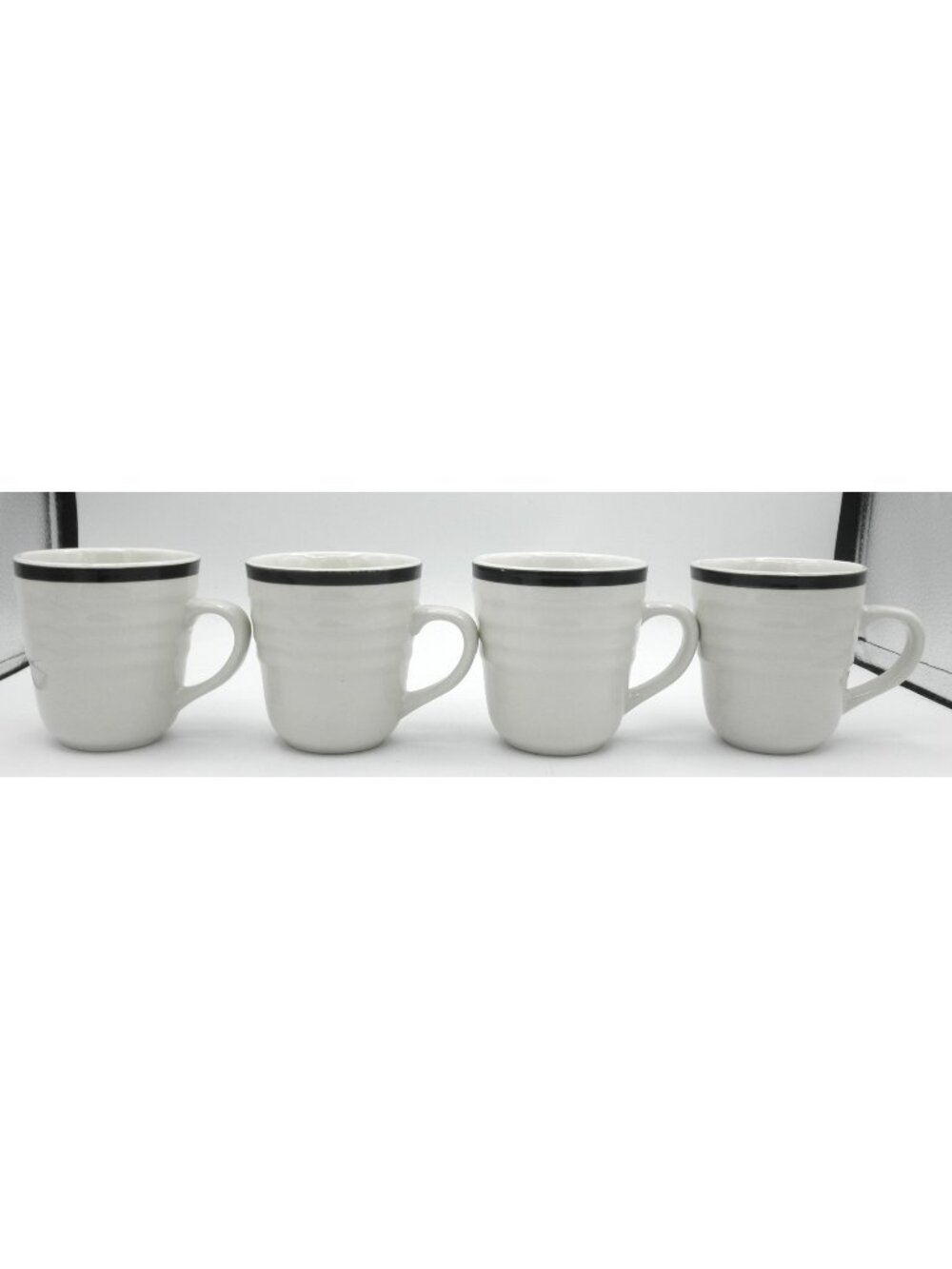 HMQ87 by Home 8 Ounce Stoneware Mug Set of 4 White Black Band Bistro Style